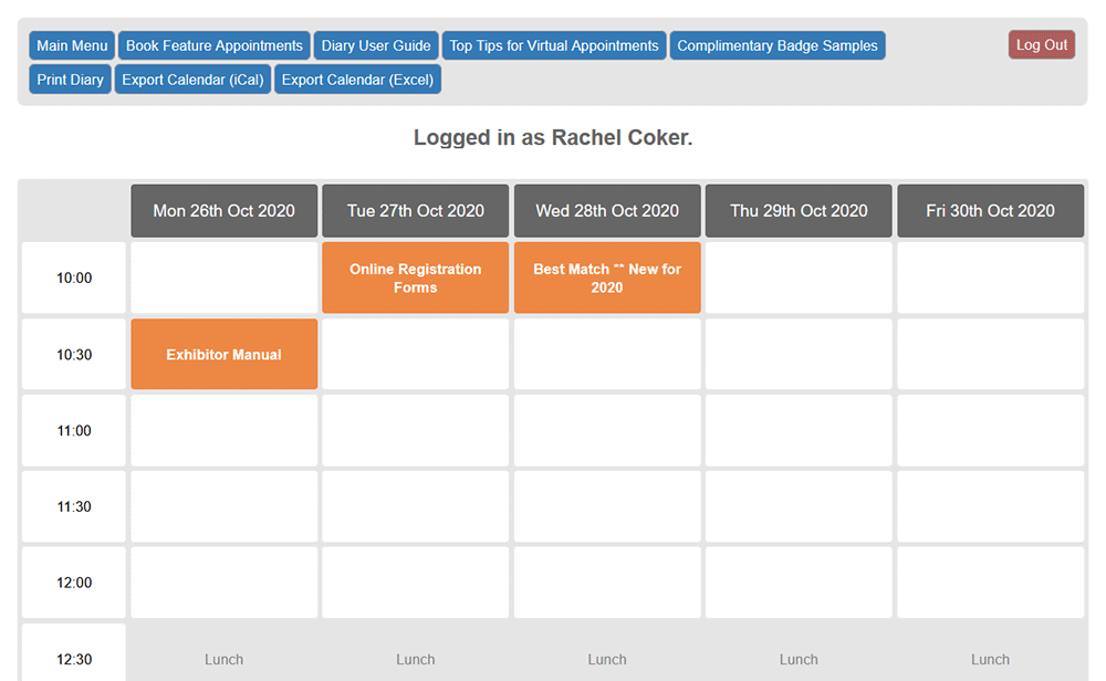 Diary view using the EventReference diary system